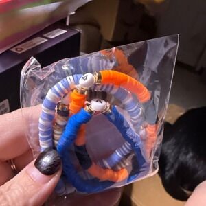 Handmade Blue and Orange Game Day Polymer‎ Clay Heishi Bracelet Stack